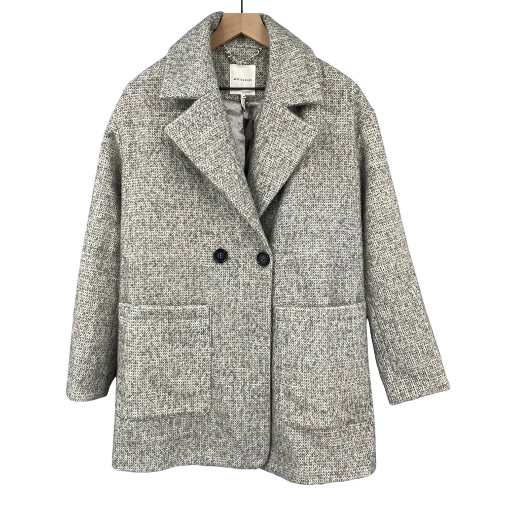 Avec Les Filles Tweed Wool Blend Coat Double‎ Breasted Gray Size XS
Oversized